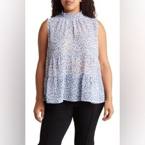 Pleione Blue and White Sleeveless Blouse